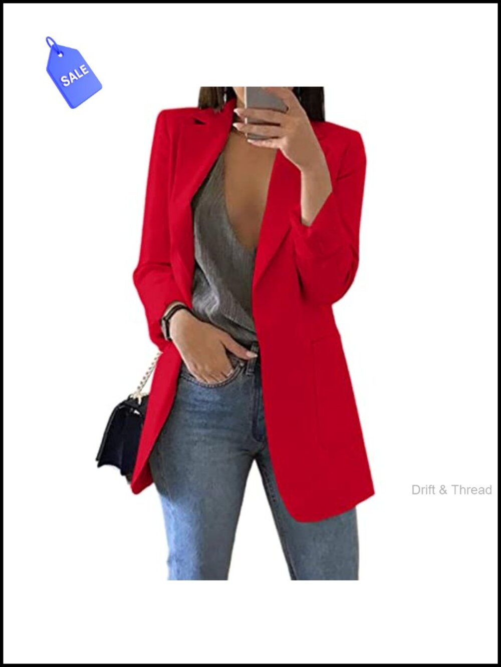 Open Front Long Sleeve Blazer Business Casual Jacket Lightweight